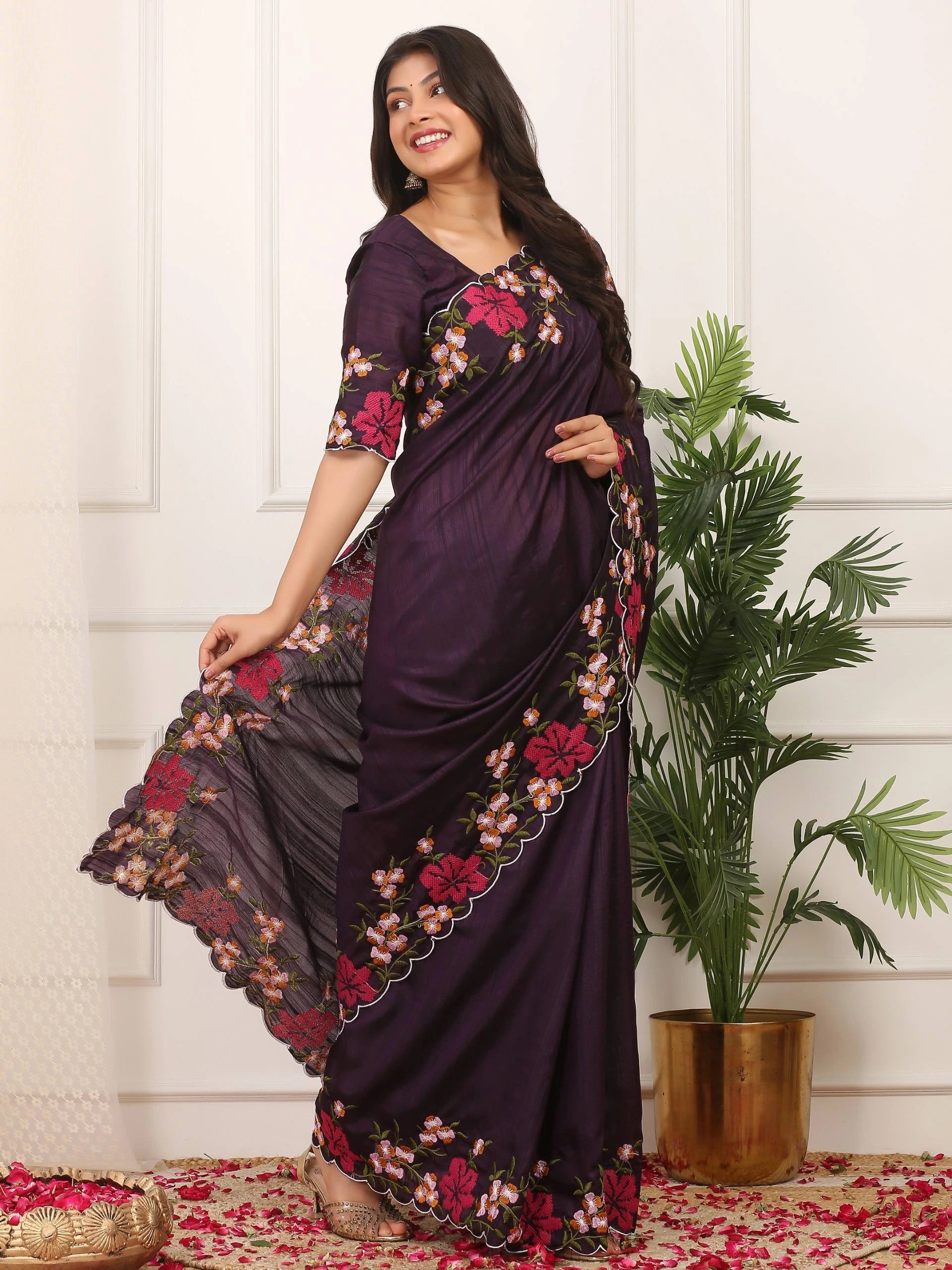 Dark Purple Silk Saree Kalyanja Fashion